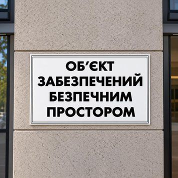 Інформаційна табличка &laquo;Об&rsquo;єкт забезпечений безпечним простором&raquo; 100х60 см 1117 фото