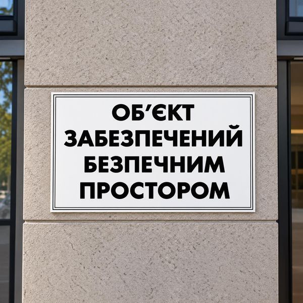 Інформаційна табличка &laquo;Об&rsquo;єкт забезпечений безпечним простором&raquo; 100х60 см 1117 фото